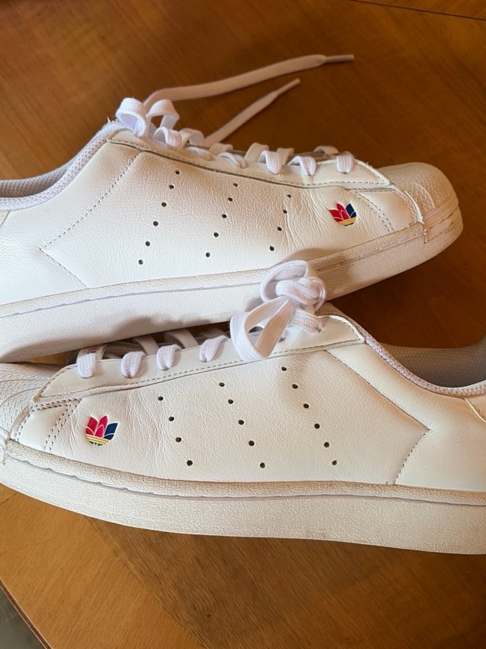 adidas White Leather Sneakers with Multicolor Trefoil Detail
